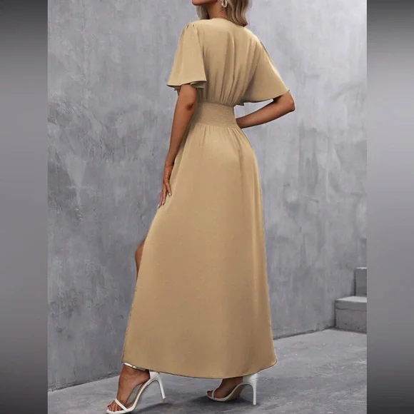 Boho butterfly sleeve slit thigh maxi dress